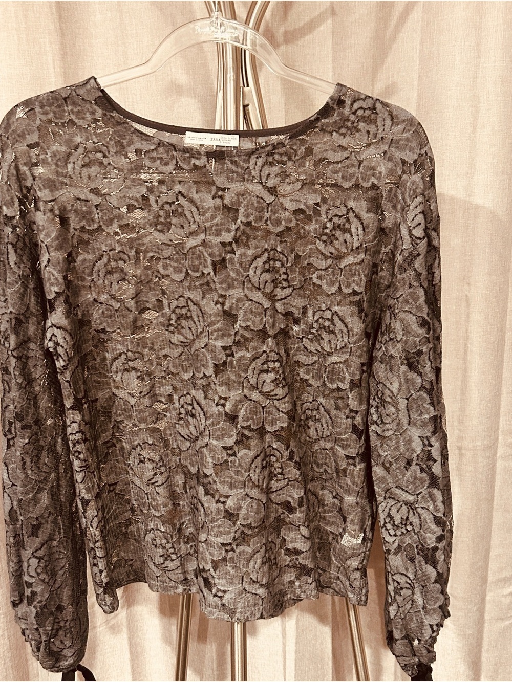 Zara Women’s grey Lace Long-Sleeve Top
